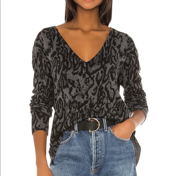 Pam & Gela Ocelot V Neck Sweater in Grey - Picture 1 of 12